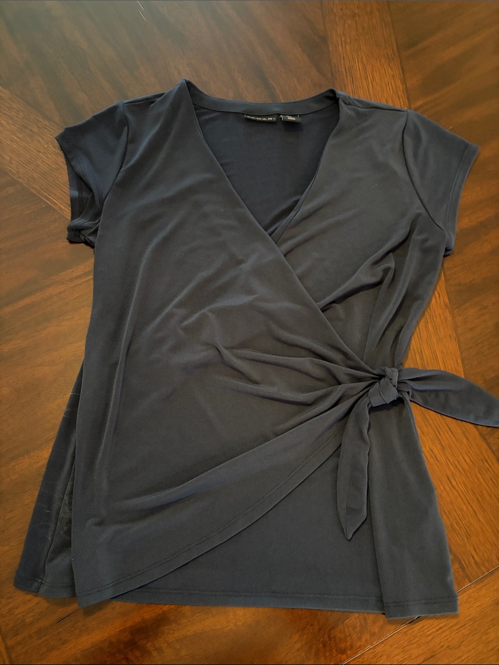 Women's Navy Wrap Tie Short-Sleeve Top M
